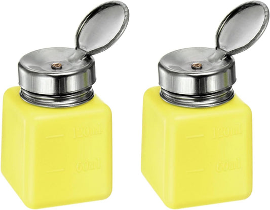uxcell 2 Pcs Alcohol Liquid Press Pumping Dispenser 120ML Nail Polish Remover Empty Bottle Yellow