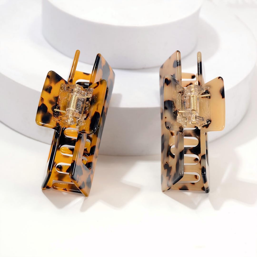 Hair Claw Clips Cutout Tortoise Shell Celluloid Hair Jaw Clips 3 Inches French Design Rectangle Hair Clamp for Women Ladies Mother (2 Pack)