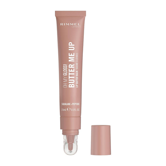 Rimmel London Oh My Gloss Butter Me Up Lip Butter Balm 002 Latte Delight, Hydrating Lip Balm, Tinted Lip Balm, Lip Care, Hydration, Nourishing, Squalene