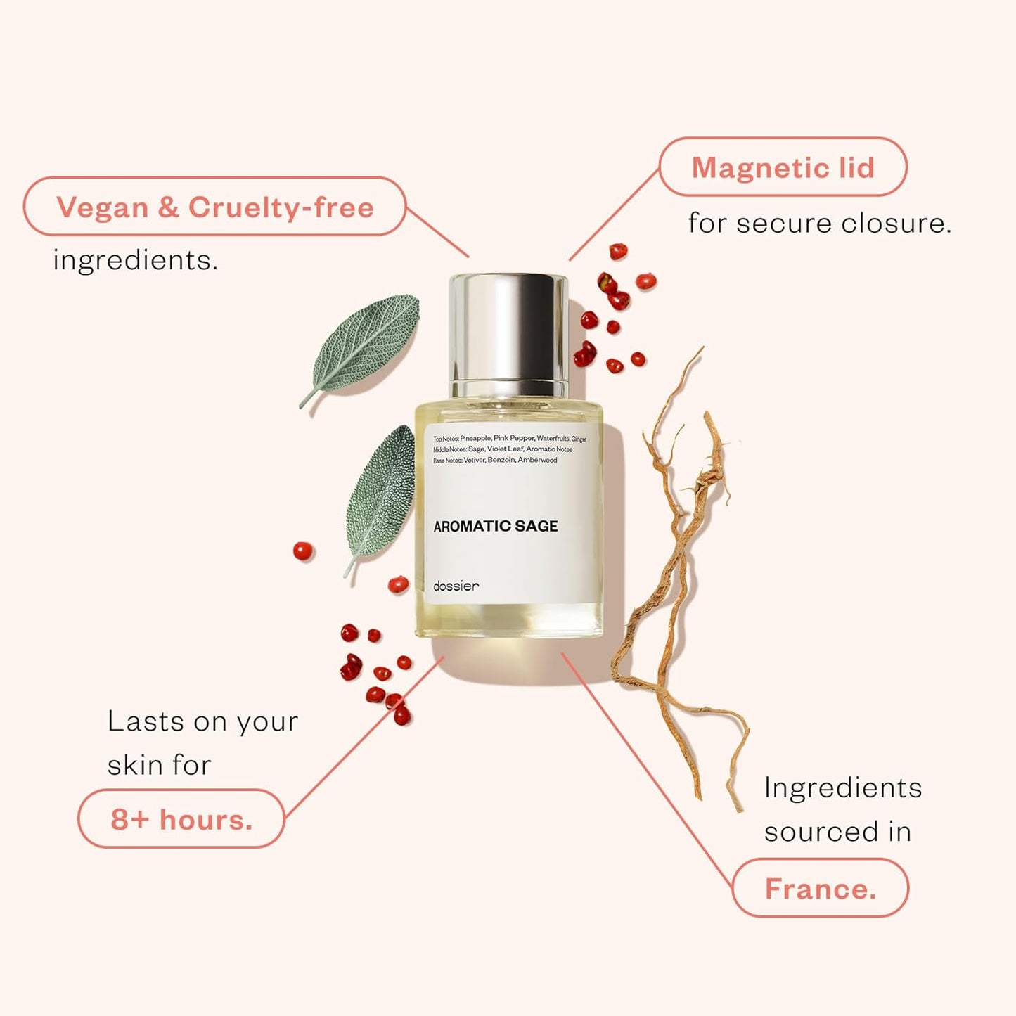 Dossier - Aromatic Sage 1.7 Fl oz (50ml) - Eau de Parfum - Inspired by Valentin's Born in Roma U.omo - Perfume Luxury - Pure Infused - Paraben Free - Vegan - For Men