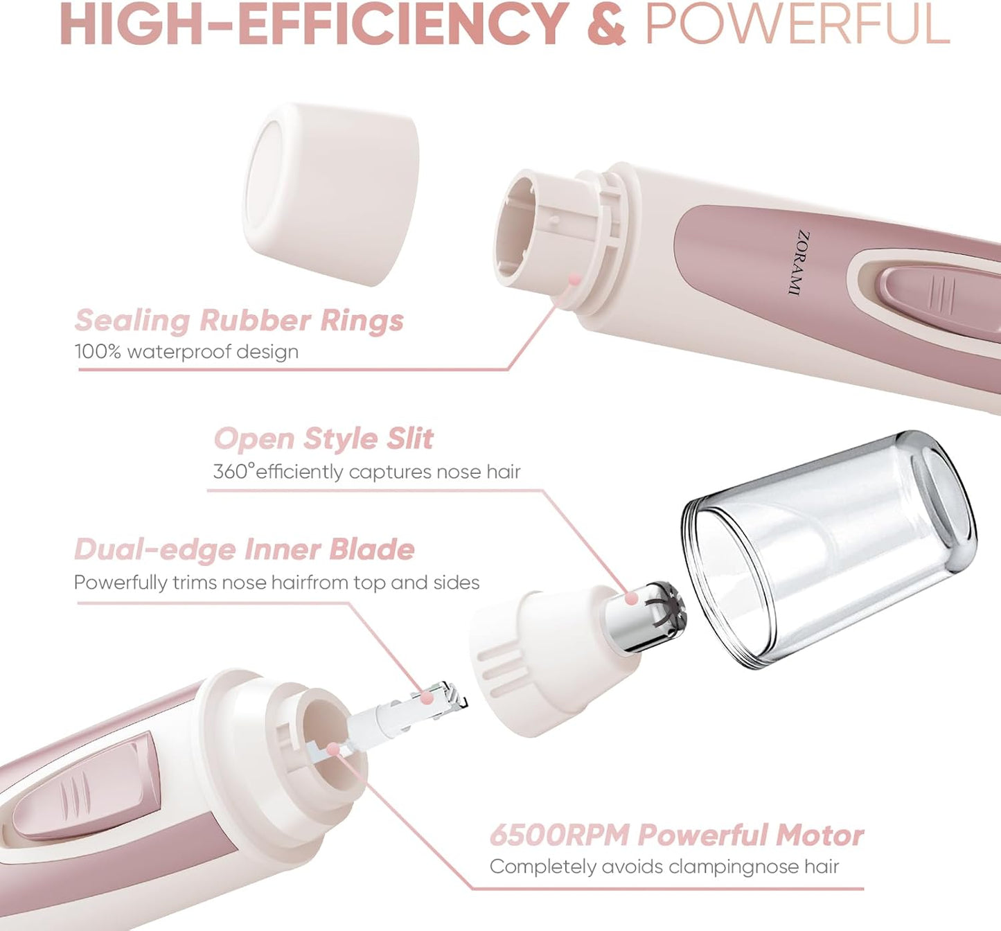 Ear and Nose Hair Trimmer Clipper - 2025 Professional Painless Eyebrow & Facial Hair Trimmer for Men Women, Battery-Operated Trimmer with IPX7 Waterproof, Dual Edge Blades for Easy Cleansing Rose Pink