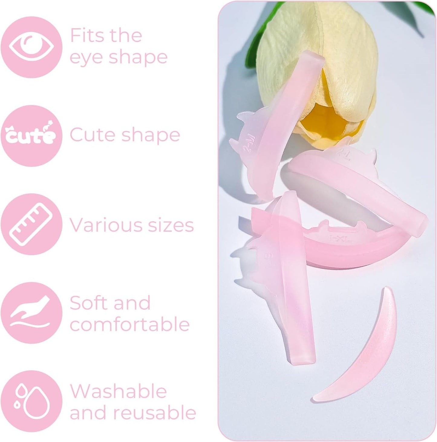 Libeauty Premium Lash Lift Rods, 4+1 Set with Lower Eyelash Shields, Reusable Soft Silicone Pads for Eyelash Curling & Lifting, Pink Monster Shape