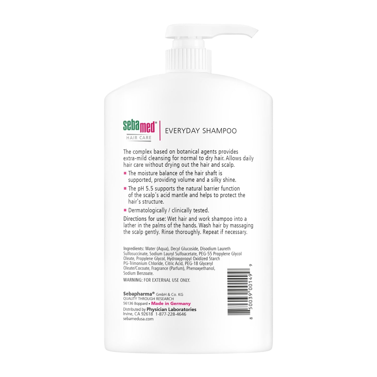 SEBAMED Everyday Shampoo for All Hair Types and Sensitive Scalp Hypoallergenic Dermatologist Recommended pH 5.5 Soap and Alkali Free for Soft and Healthy Hair (1 Liter) Pack of 2