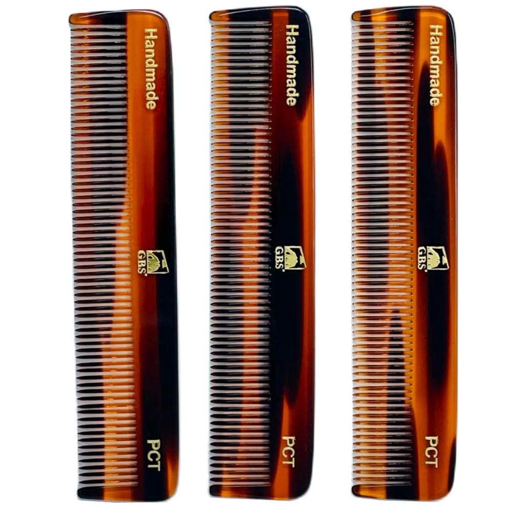 GENTS PCT 5-Inch Fine Tooth Pocket Hair Comb – 3-Pack Tortoise Shell Combs for Men & Women – Handmade from Cellulose Acetate – Anti-Static, Durable & Travel-Friendly for Grooming & Styling
