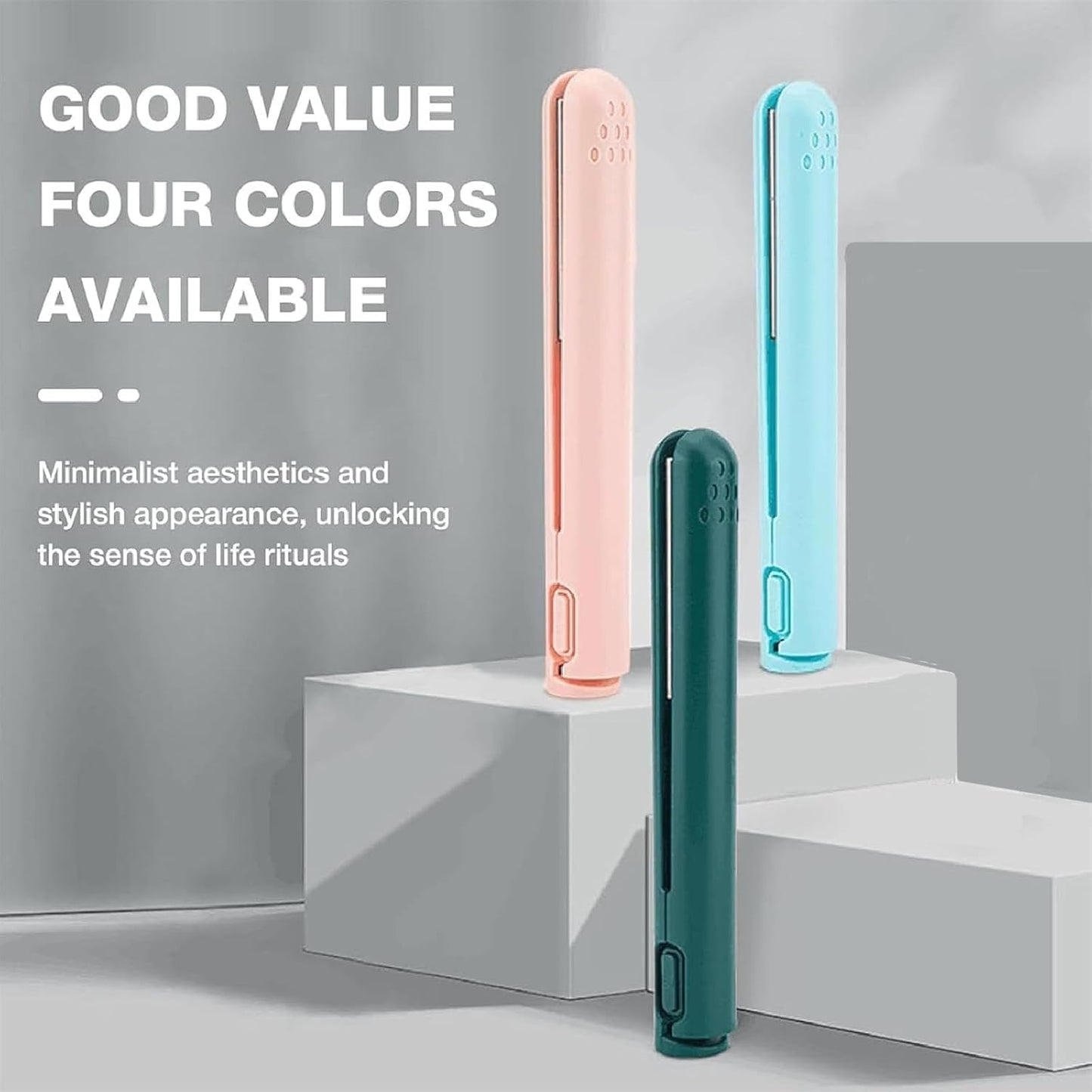 Mini Dual-Purpose Curling Iron, Dual Glam Curling Wand & Flat Iron Hair Straightener for All Hair Types (Blue)