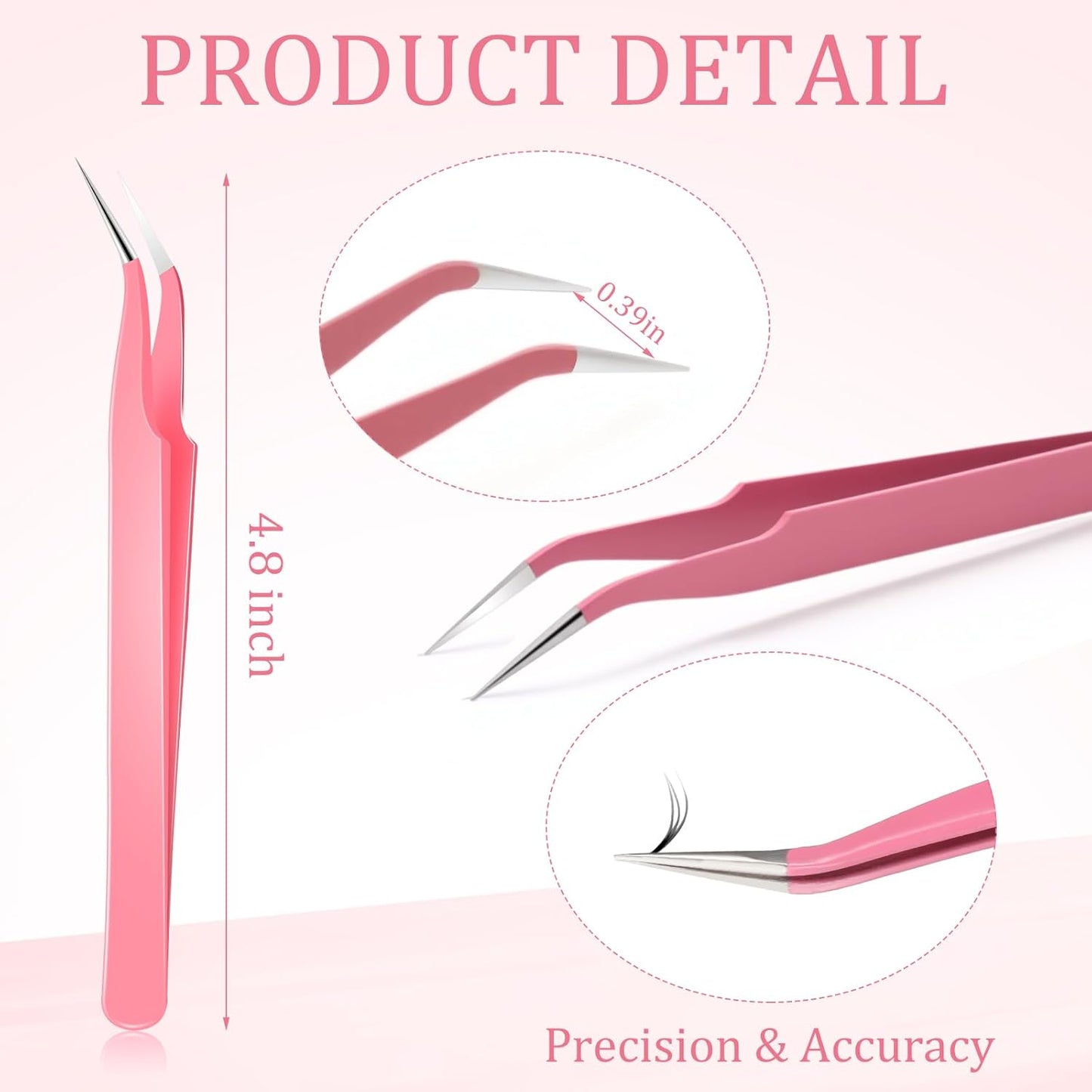 Honoson 9 Pieces Curved Pointed Craft Tweezers Stainless Steel Precision Tweezer with Protective Cover for Rhinestones Dried Flowers Craft Stickers Eyelash Extension Jewelry Making(Pink)