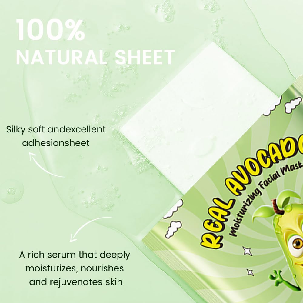 8 Pack Avocado Fruit Face Masks for Kids,Hydrating Spa Face Mask For Sensitive Skin,Moisturize,Soothing,Nourish for All Skin Types,Natural Spa Face Mask for Women Men Girls