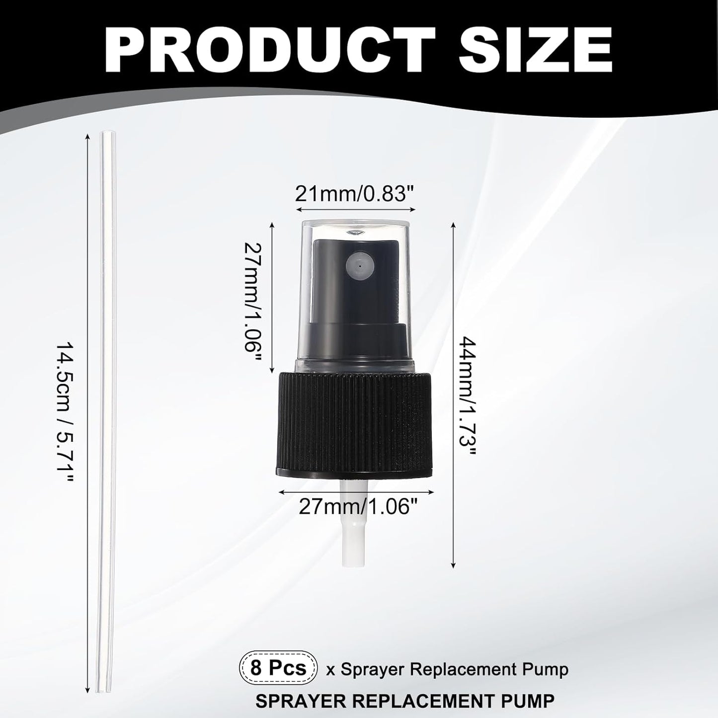 Fine Mist Spray Top, Spray Bottle Top Nozzle Sprayer Reusable Replacement for 24 Caliber Bottles Pump - Fitting For(Essential Oil Bottles/Perfumes/Cleaning Solution) 8 Pcs & Black