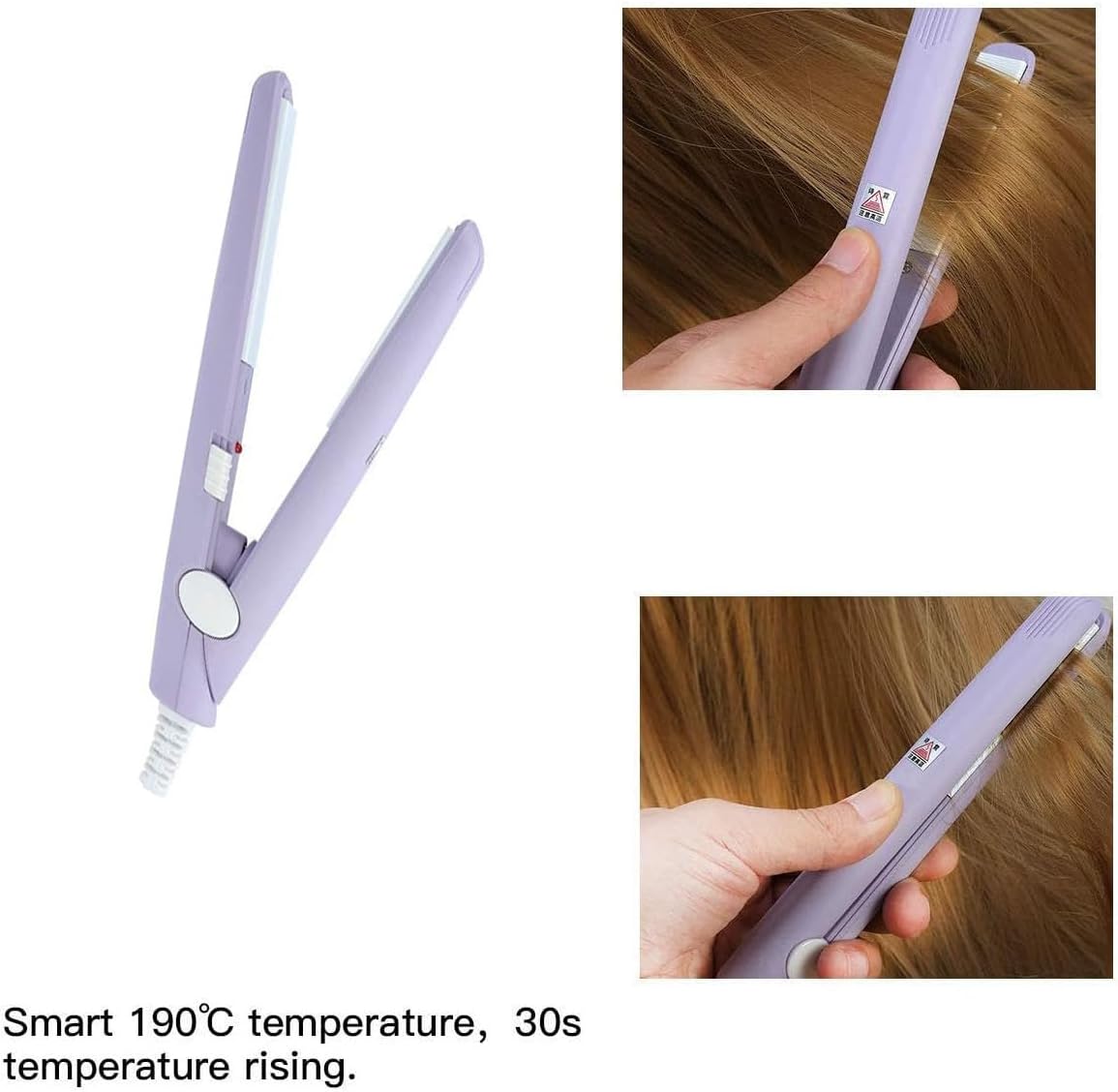 WenTigDY Hair Straightener, 2 in 1 Hair Curler, Mini Hair Straightener, Hairstyling Iron Heating Curler, Tourmaline Ceramic + Plastic, 190C, for Travel, Dormitory or Home (Purple)