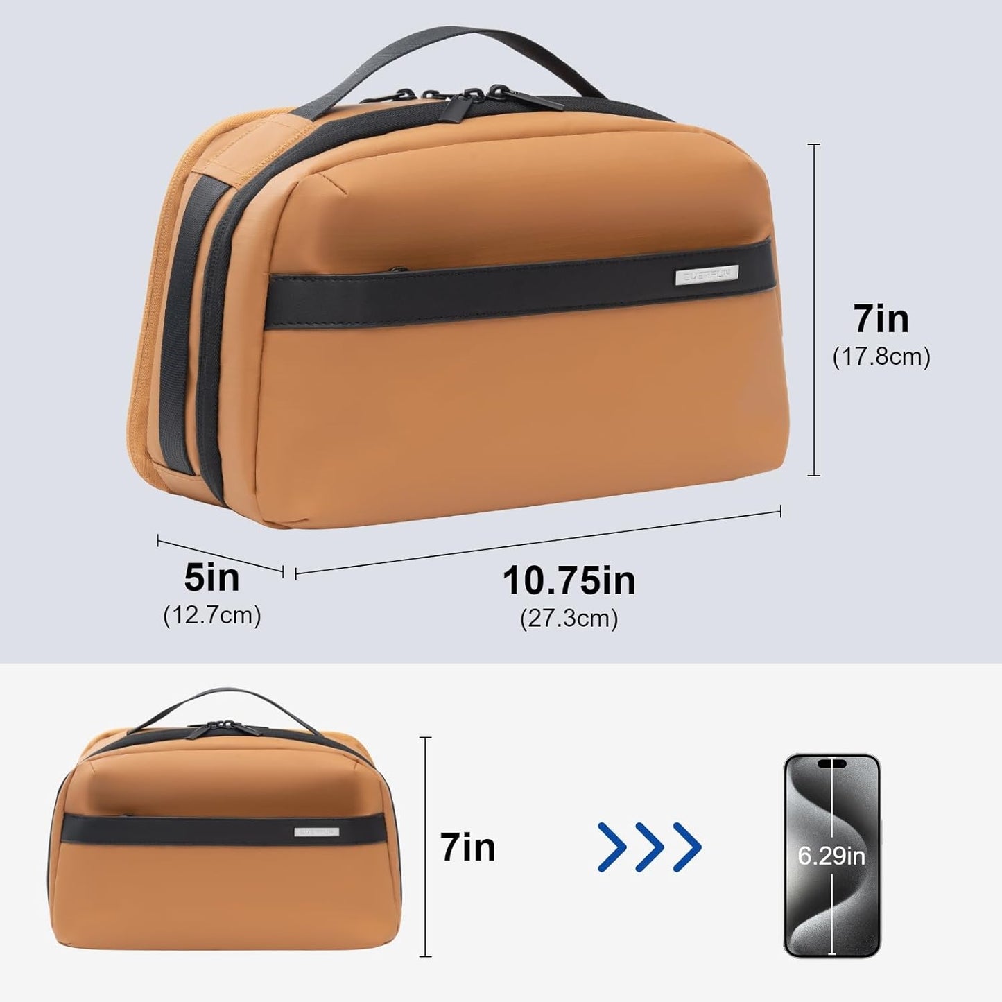 Everfun Compact Toiletry Bag for Men and Women Traveling, Wide Open Shaving Dopp Kit, Water Resistant Makeup Organizer Hygiene Bag with Wet Dry Compartment - Black, Medium