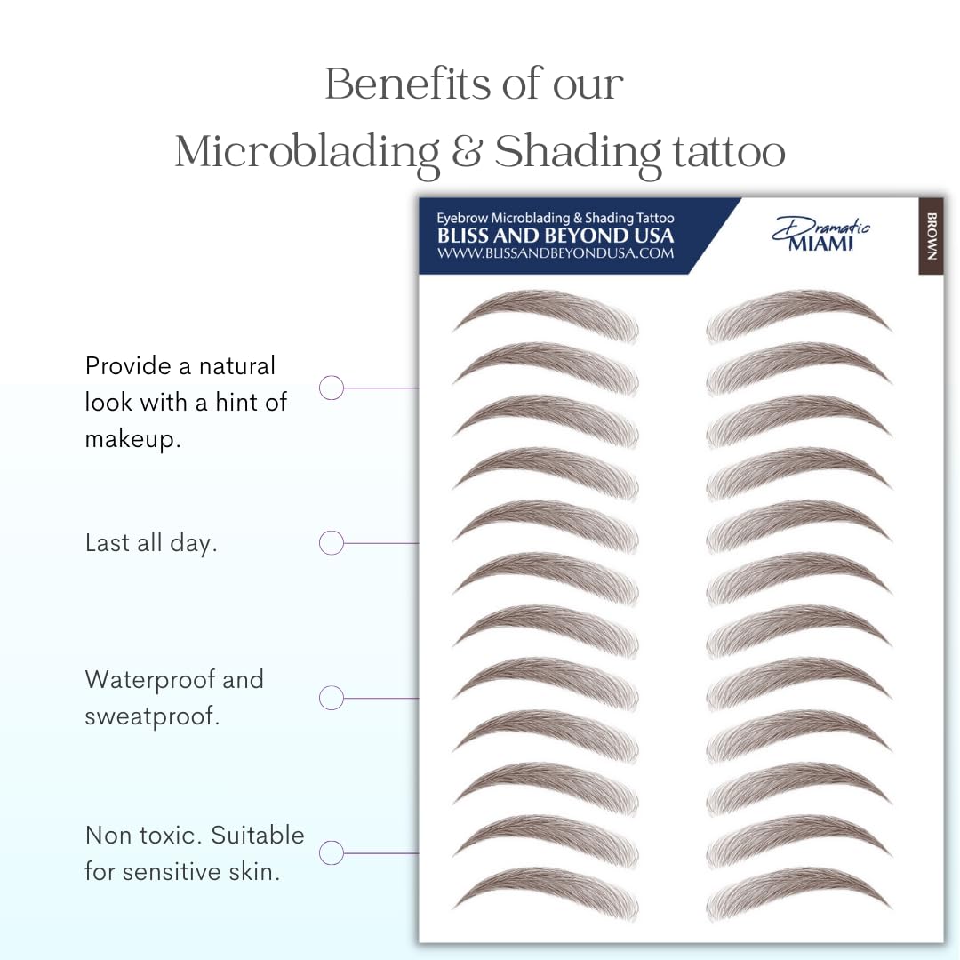 Bliss and Beyond USA | Microblading & Shading Tattoo | A combination of hair stoke and powdered brows | Non-toxic | Vegan friendly Dramatic Miami, Brown)