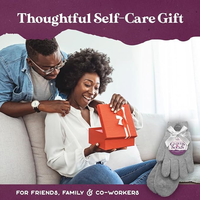 Purple Canyon Aloe Socks and Gloves Set | Light Gray Fuzzy Socks and Gloves Infused with Aloe and Vitamin E | Spa Socks and Gloves for Women