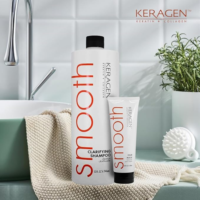 Keragen Hair Combo: Mask (8 Oz) + Clarifying Shampoo (32 oz) - Deep Conditioning, Repairs, Frizz-Free, Infused with Keratin, Panthenol, Collagen, Jojoba Oil