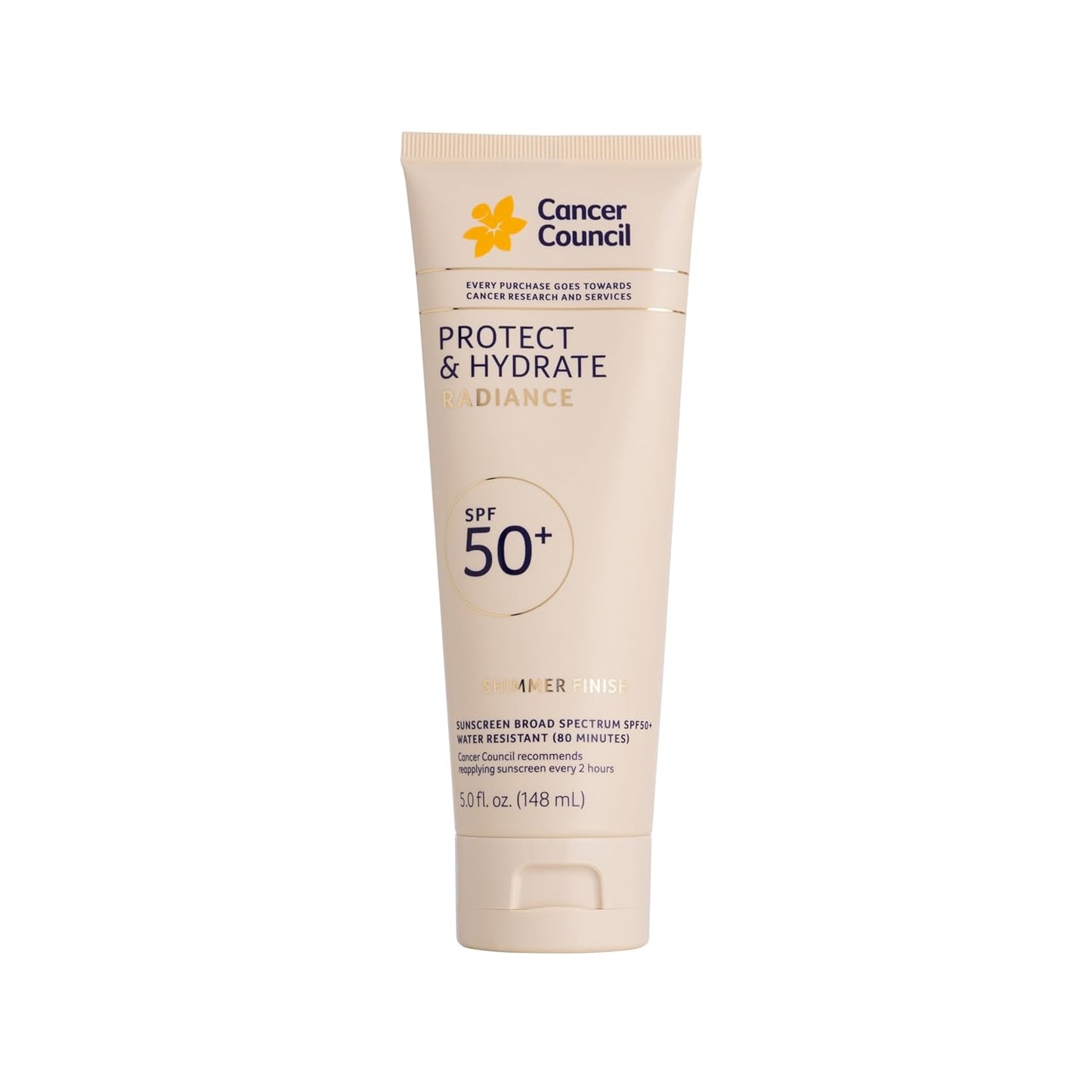 Cancer Council Protect & Hydrate Radiance Body Sunscreen SPF50+, Shimmer Finish Sun Care, Broad Spectrum UVA/UVB Sun Protection, Water Resistant, Paraben & Fragrance Free, Water Resistant, 5fl. oz.