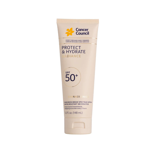 Cancer Council Protect & Hydrate Radiance Body Sunscreen SPF50+, Shimmer Finish Sun Care, Broad Spectrum UVA/UVB Sun Protection, Water Resistant, Paraben & Fragrance Free, Water Resistant, 5fl. oz.