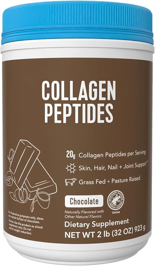 Collagen Peptides Chocolate Flavor, 20g Collagen Per Serving, Pasture Raised Grass Fed, Paleo + Keto Friendly, Gluten Dairy Free Zero Sugar, 32 OZ (About 34 Servings)