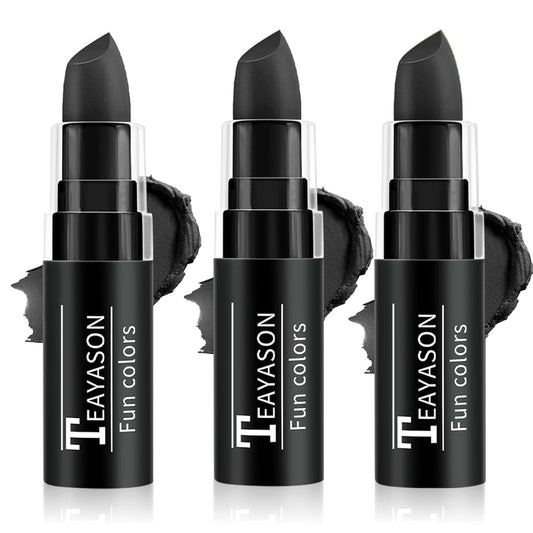 3PCS Eye Black Stick Face Body Paint Stick, Matte Black Lipstick, Long Lasting Waterproof Face Makeup for Halloween Zombie Clown Vampire Skeleton Skull Joker Cosplay Makeup Football Baseball Sport