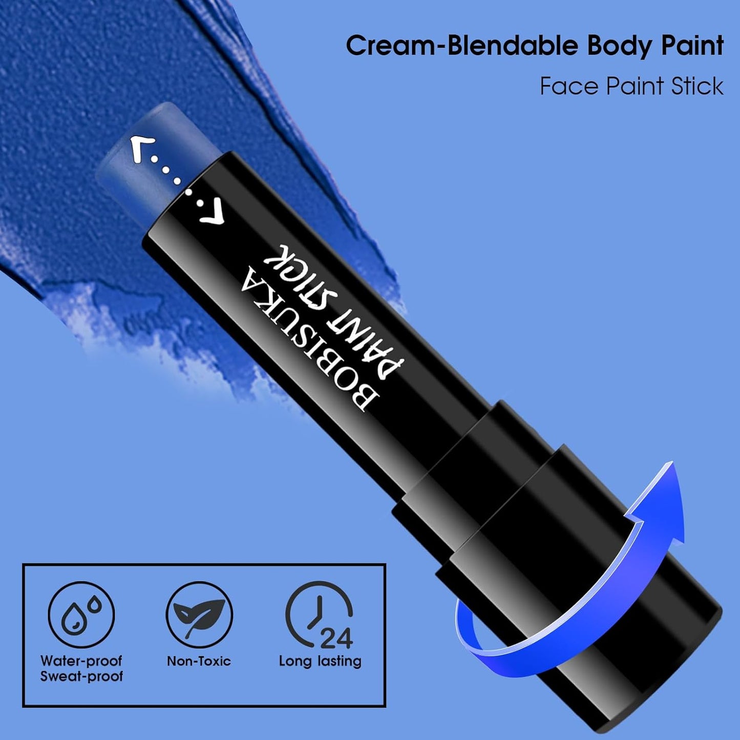 BOBISUKA Blue Body Face Paint Stick, Royal Blue Eye Black for Baseball Football Softball Sports, Blendable Body Painting Halloween Makeup Ideal for Avatar Galaxy Looks