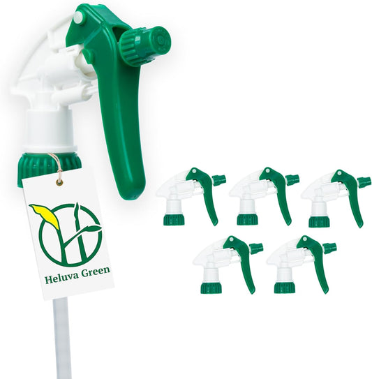 Heluva Green Spray Bottle Nozzle Replacement, Bottle Tops Only - Sprayer Nozzle Triggers for Heavy Duty, Commercial, Home Cleaning Solutions - Fits 8,16,24,32 oz Plastic & Glass Bottles, Green 6 Pack