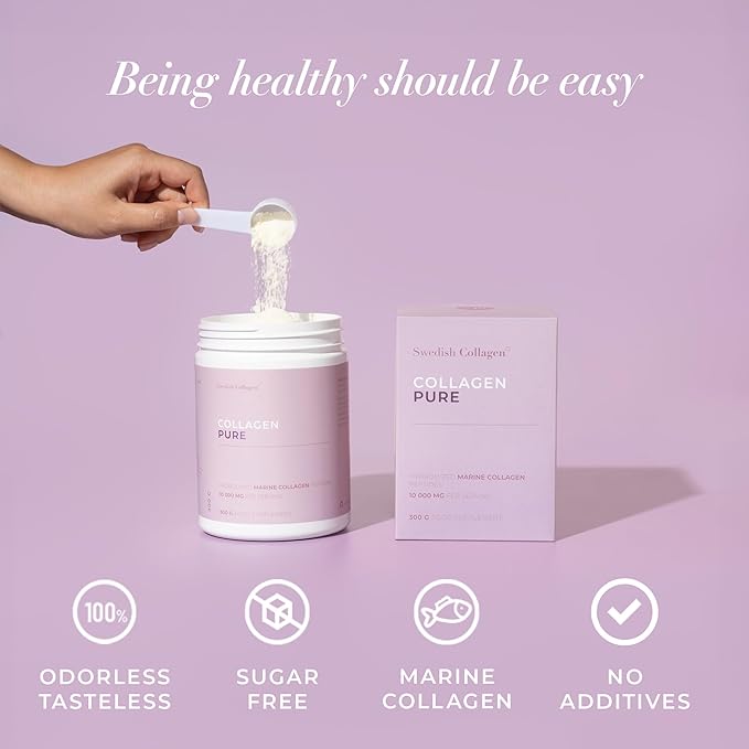 Swedish Collagen - Hydrolyzed Marine Collagen 10,000 mg Powder Supplement - Pack of 300 g, 30 Day Supply | Pure Peptide to Support Healthy Hair, Skin, Nails and Joints I 100% Natural and Gluten Free