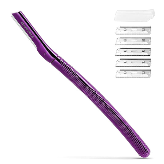 Eyebrow Razor, Face Razors for Women and Men, Reusable Metal Handle with 6 Refill Blades, Eyebrow Trimmer with Precision Cover, Dermaplane Razor, Skin Care Tool, Purple
