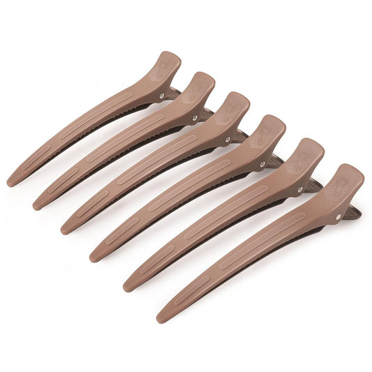 AIMIKE Extended Sectioning Hair Clips w/Built-in Silicone Band, 4.8" No-Crease Non-Slip Hair Styling Clips for Thick, Long Hair – Blow Drying,Hair Rollers, Rust-Free –6 Pack, Mocha Mousse