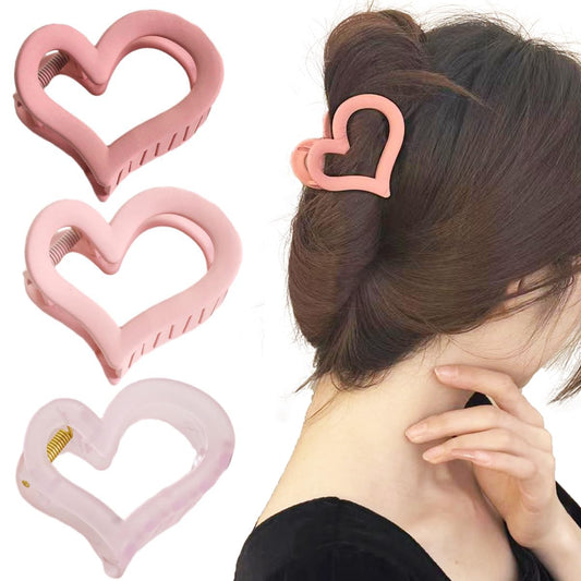 3Pcs Cute Medium Matte Acrylic Pink Hair Claw Clips - Love Heart Jaw Clips for Women, Valentine's Day Party Hair Styling Accessories