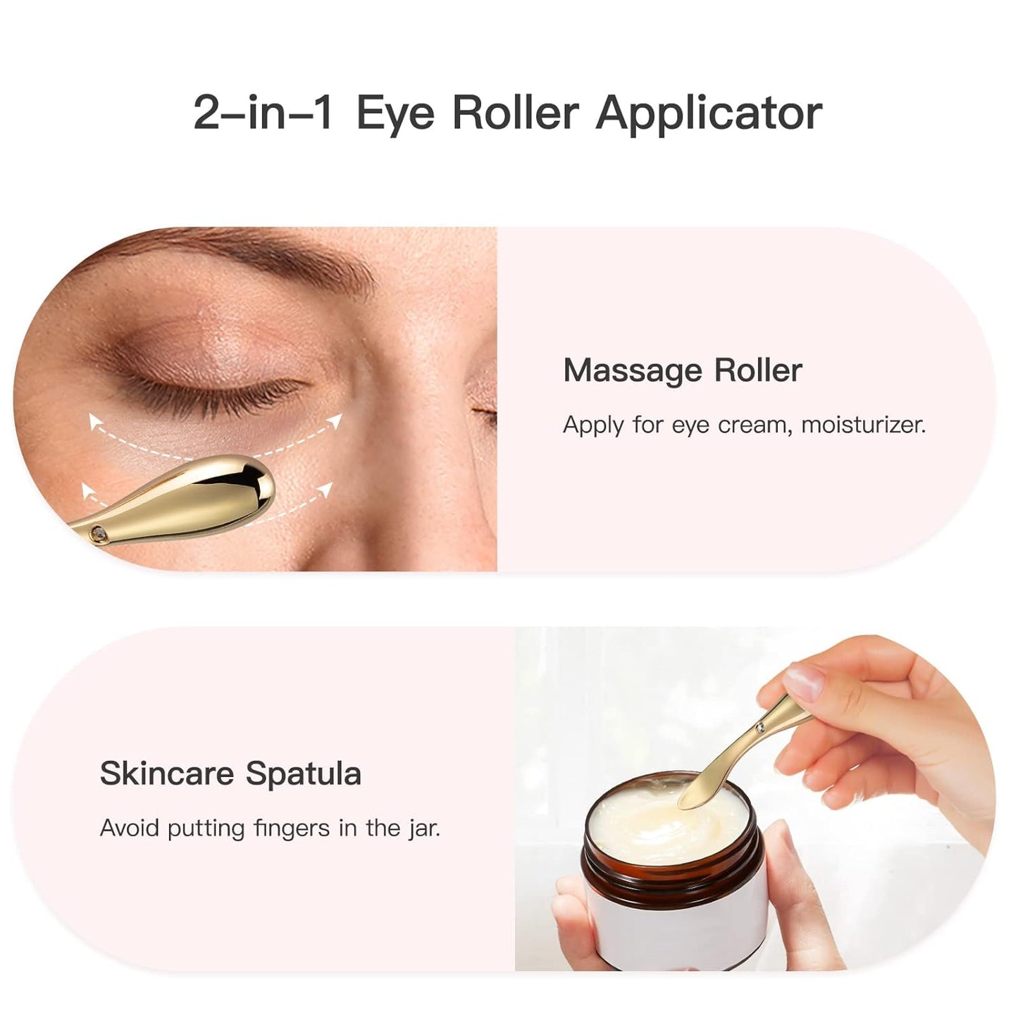 Tekson 3PCS Eye Roller Cream, Face Massage Applicator Tool, Metal Facial Massager for Moisturizer Wand Stick (Zinc Alloy) (2 in 1)
