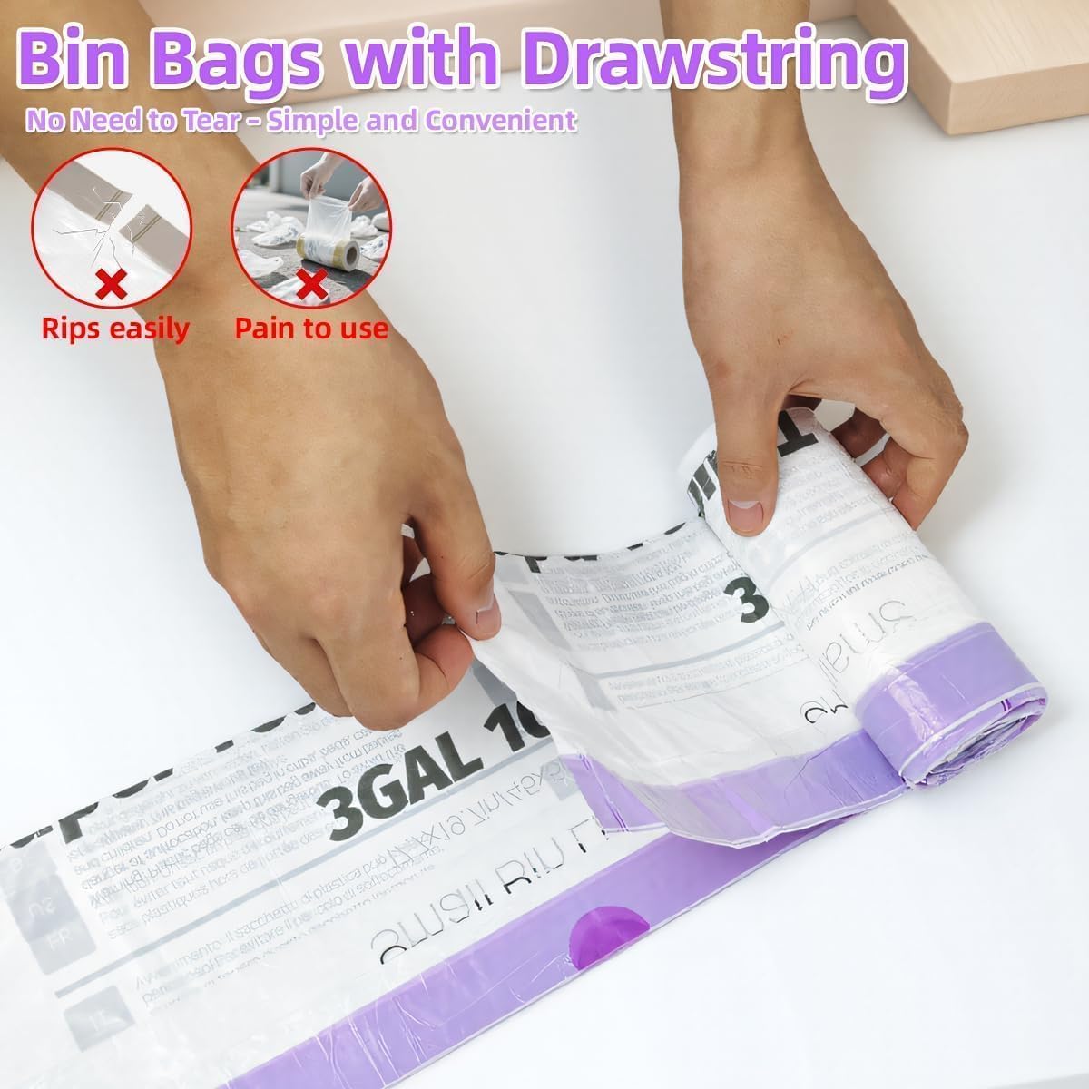 OKKEAI 3 Gallon Small Trash Bags with Drawstring, 64 Count Bathroom Garbage Bags – Leak-Proof Tear-Resistant Wastebasket Liners for Bathroom, Kitchen, Office