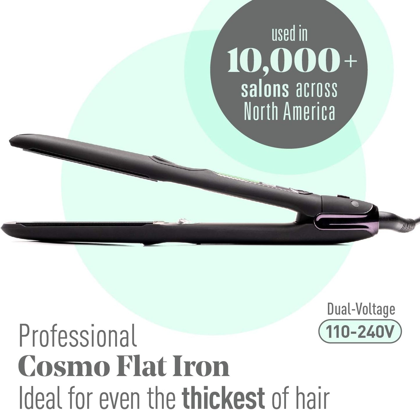 Professional Series Ultra-Smooth Cosmo Flat Iron for Thick Hair by MINT | Powerful Salon-Grade Single-Pass Ceramic Tourmaline Ionic Hair Straightener. Travel-Ready Dual Voltage