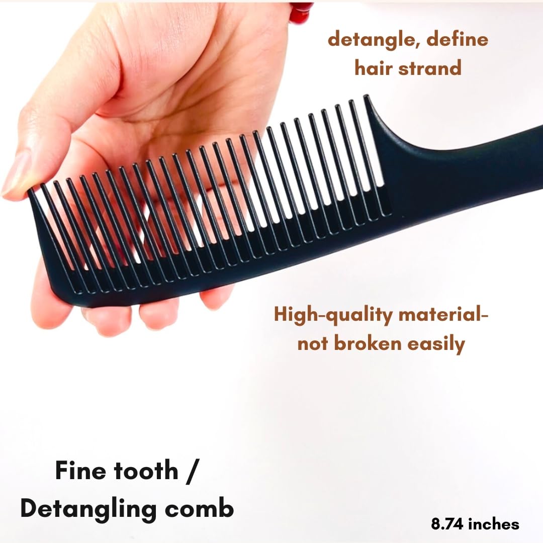 VIVEDGE| Carbon Comb Set for Hair Styling| Anti Static Frizz-free Detangling Wide Tooth Parting Combs with Premium Hair Acccessories | Gift set for loved ones(Pink-Light Yellow)