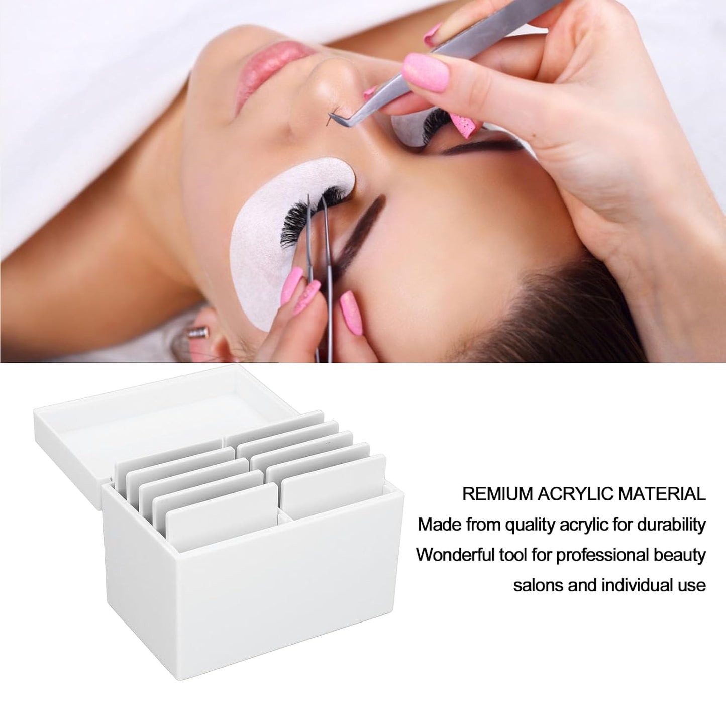 10 Layers Acrylic Eyelash Storage Box, Eyelash Holder Extension Tool with Magnetic Bottom, Makeup Organizer False Eyelashes Glue Pallet Holder, Grafting Eyelash Extension (White)
