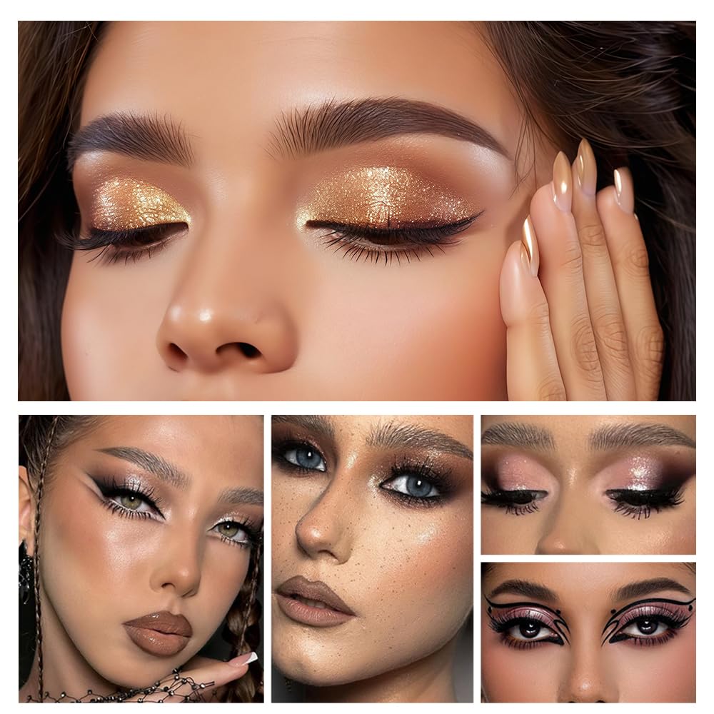 sam sugar 4-in-1 Eye Makeup Kit 4-Color Eyeshadow Palette Double-Ended Liquid Eyeliner Volumizing Mascara Eyebrow Pencil & Brush for Daily Makeup（03#）