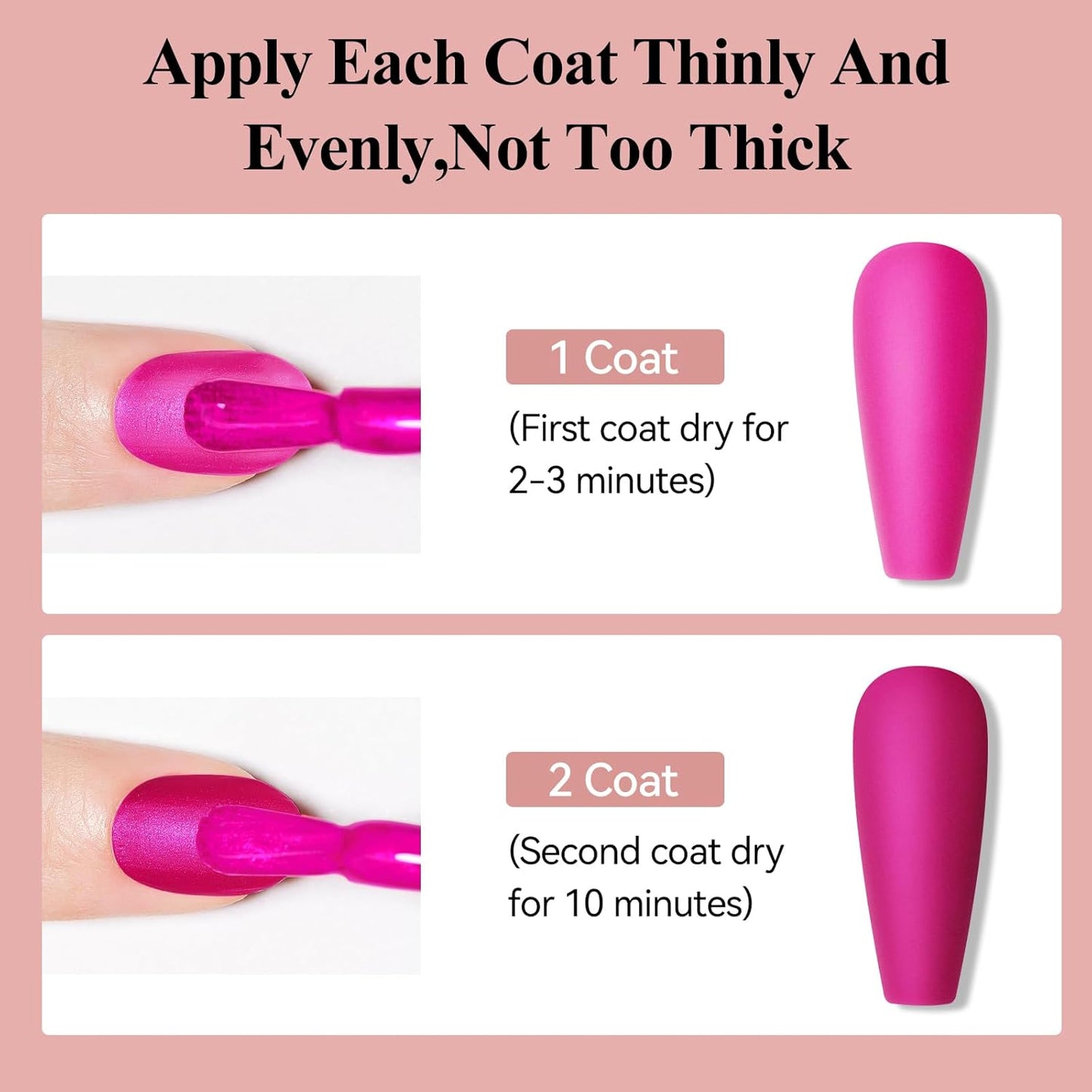 Matte Nail Polish, Air Quick Dry, Hot Pink Nail Lacquer Matte Finish, High Pigmented Long Lasting & Fast Drying Velvet Nail Polish For Nail Art, Mist Effect 12ml