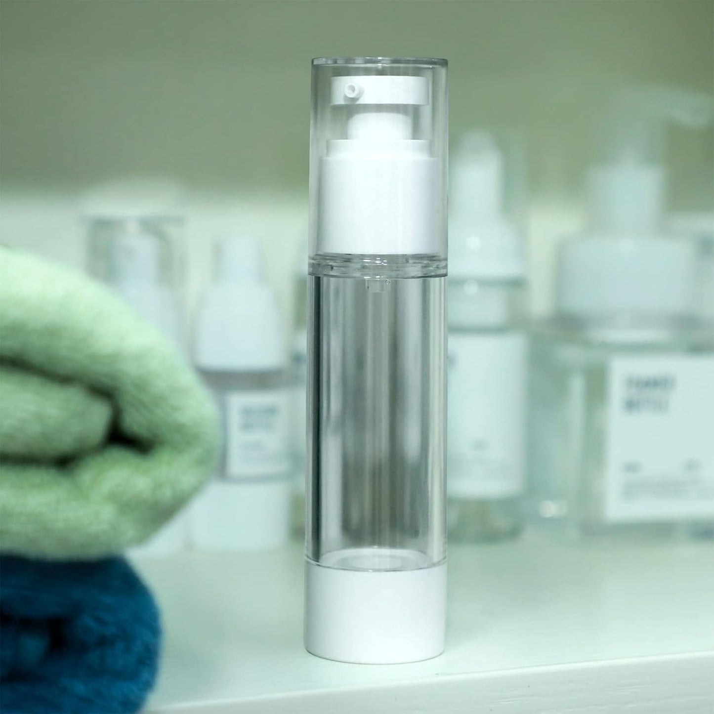 Sabary 60 Pcs Clear Airless Pump Bottles Refillable Cosmetic Travel Size Dispenser Vacuum Plastic Travel Bottles Empty Spray Pump Dispenser Liquid Toiletry Container(1.7 oz)