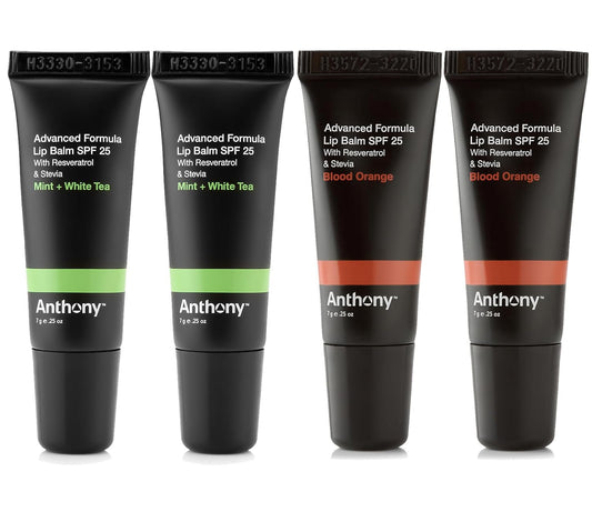 Anthony 25 SPF Lip Balm With Sunscreen - Contains Green Tea Extract, Shea Butter & Vitamin E - Moisturizing Repair Care Treatment for Chapped & Dry Lips 4-Pack