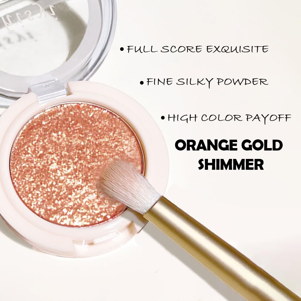 Eyeshadow Single Glitter, High-Pigment Monochrome Eye Shadow Pressed Powder, Everyday Velvety Silky Eye Makeup Looks, Professional Long-Lasting Waterproof Single Eyeshadow Palette, Orange Gold 07