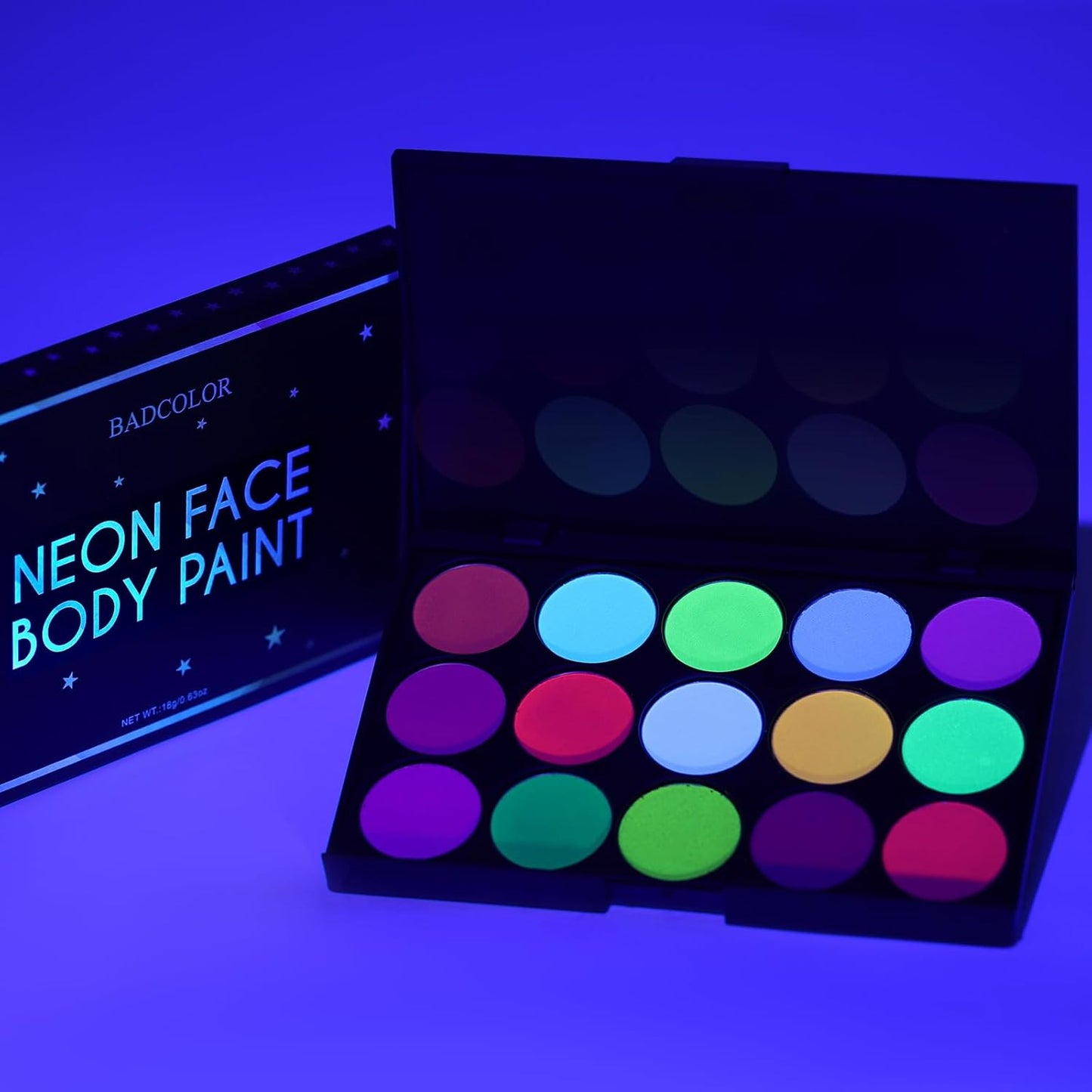 15 Colors Glow Neon Face Paint, Water Activated UV Face Paint, Neon Glow in The Dark Body Paint Washable Eyeliner Face Painting for Party, Halloween, Festival, Rave