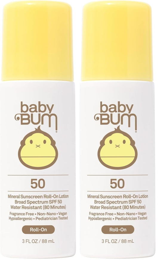 Baby Bum Mineral SPF 50 Roll-On Sunscreen | Vegan and Hawaii 104 Reef Act Compliant (Octinoxate & Oxybenzone Free) Broad Spectrum Moisturizing UVA/UVB Easy Roller Ball Sunscreen Lotion (Pack of 2)