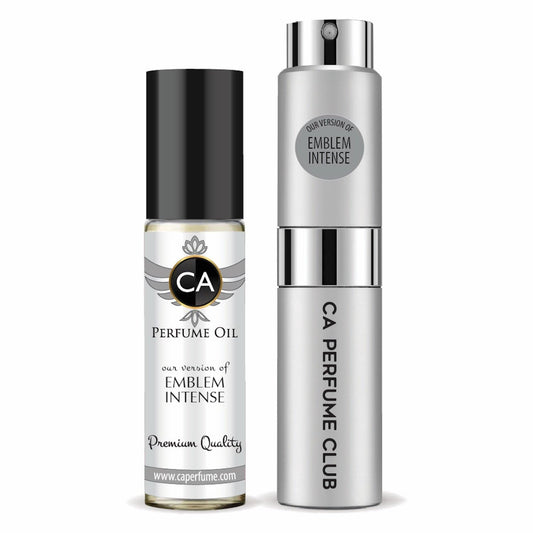 CA Perfume Duo Impression of Emblem Intense For Men Perfume Layering Set Mens Cologne Long Lasting Travel Size EDP + Body Oil Roll-On Bottle 0.27 Fl Oz+0.33 Fl Oz