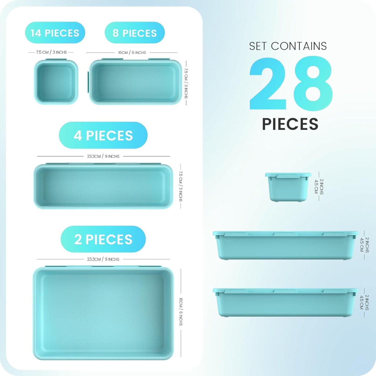 A-LuGei 【28PCS】 Drawer Organizer, Bathroom Organizers and Storage, Makeup organizer, Desk drawer organizer, Storage Bins for Kitchen Office Bedroom Vanity Jewelry Pantry Garage【Black】【4Size】