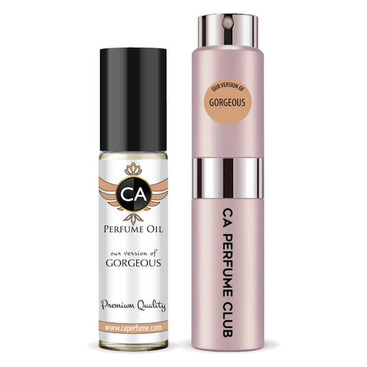 CA Perfume Duo Impression of Gorgeous For Women Perfume Layering Set Long Lasting Travel Size EDP + Body Oil Roll-On Bottle 0.27 Fl Oz+0.33 Fl Oz