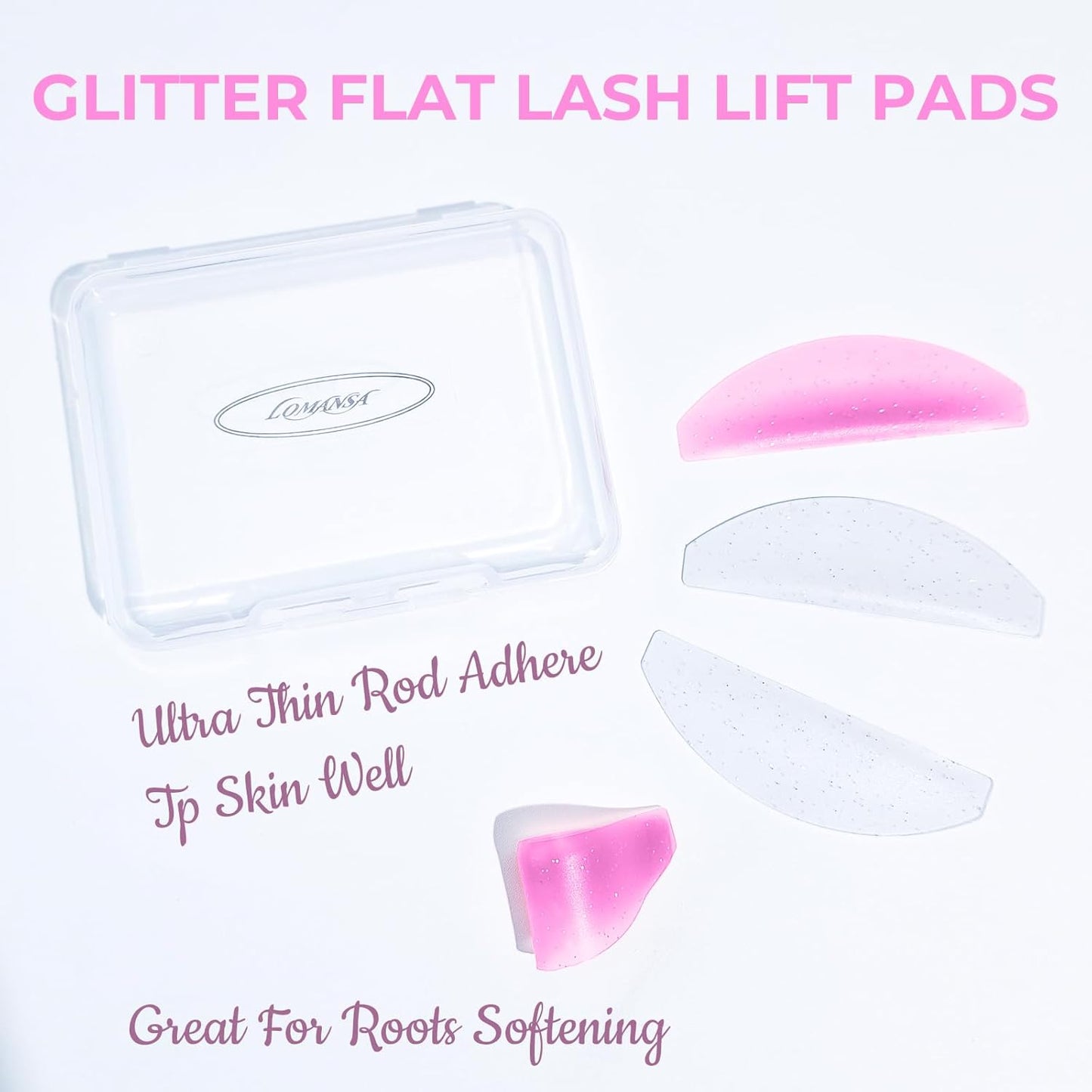 Lash Lift Shields Flat, Lomansa Korean Lash Lift Pads Super Sticky Glueless For NO.1 Perm Soften Lash Lift Rods (Glitter Rose)