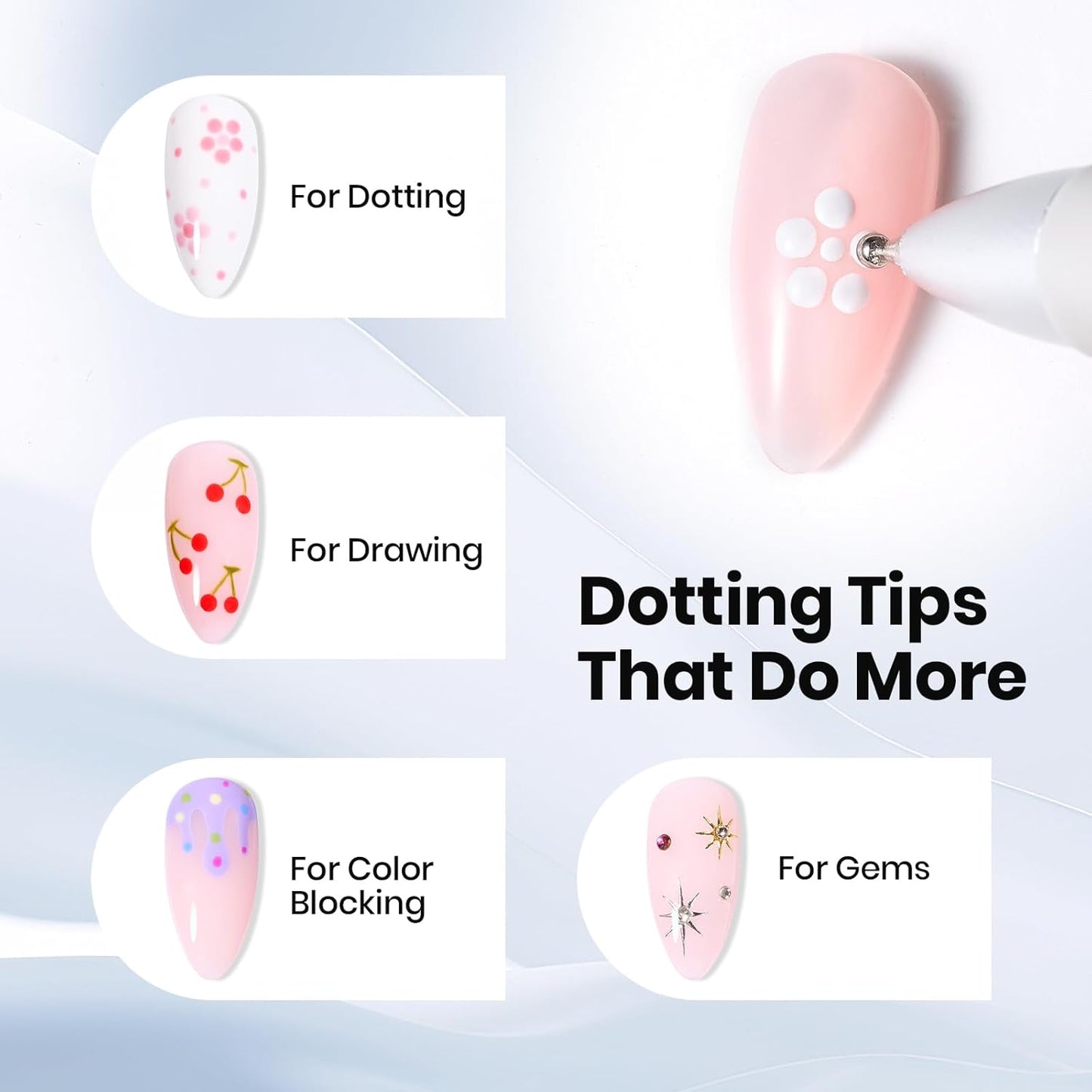 Beetles Nail Dotting Pen 4-in-1 Manicure Art Tools in Ballpoint Design with Size Marking and Pressing Head Double-end Nail Dotting Tool, Pefect for Dottings Painting Gems Chrome Powder DIY and Salon