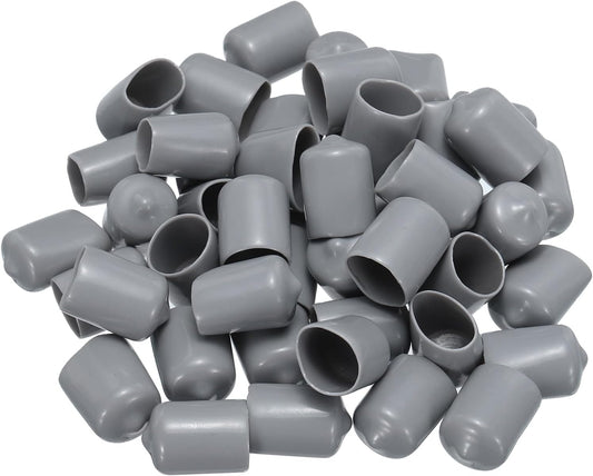 uxcell 50pcs Rubber End Caps 15mm ID Vinyl PVC Round Tube Bolt Cap Cover Screw Thread Protectors Grey, 0.59 inch