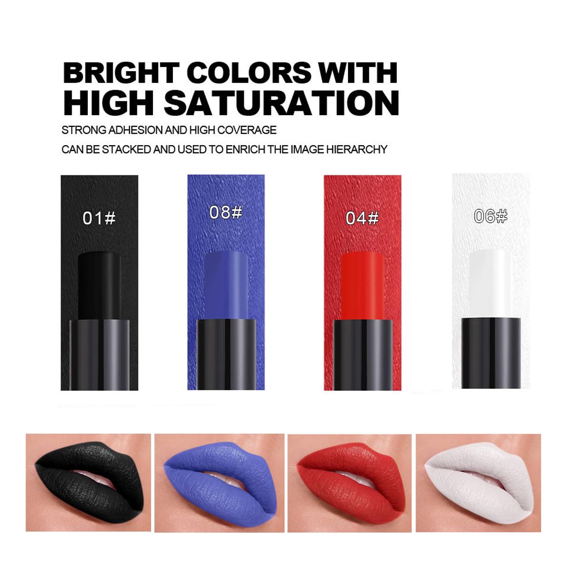 4PCS Blue Red White and Black Lipstick,Face Body Paint Stick Kit, Eye Stick for Halloween,Safe Facepaint Lip Smacking White Foundation Black Lipstick Makeup