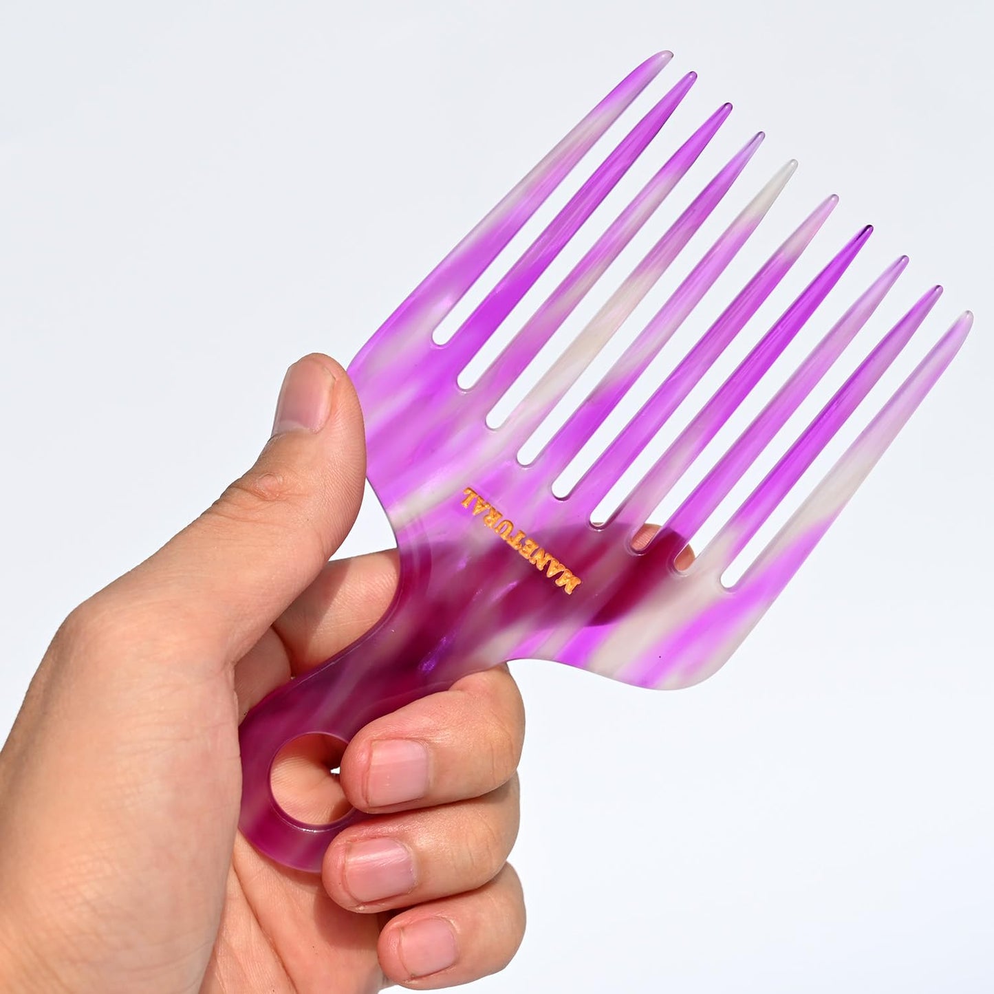 14MX Long-Tooth Comb/Afro Hair Lift Combs for Women's Curls and Men's Beards - Hand-Made, Hand-Crafted Beauty for Effortless Styling (purple_B, 2PACK)