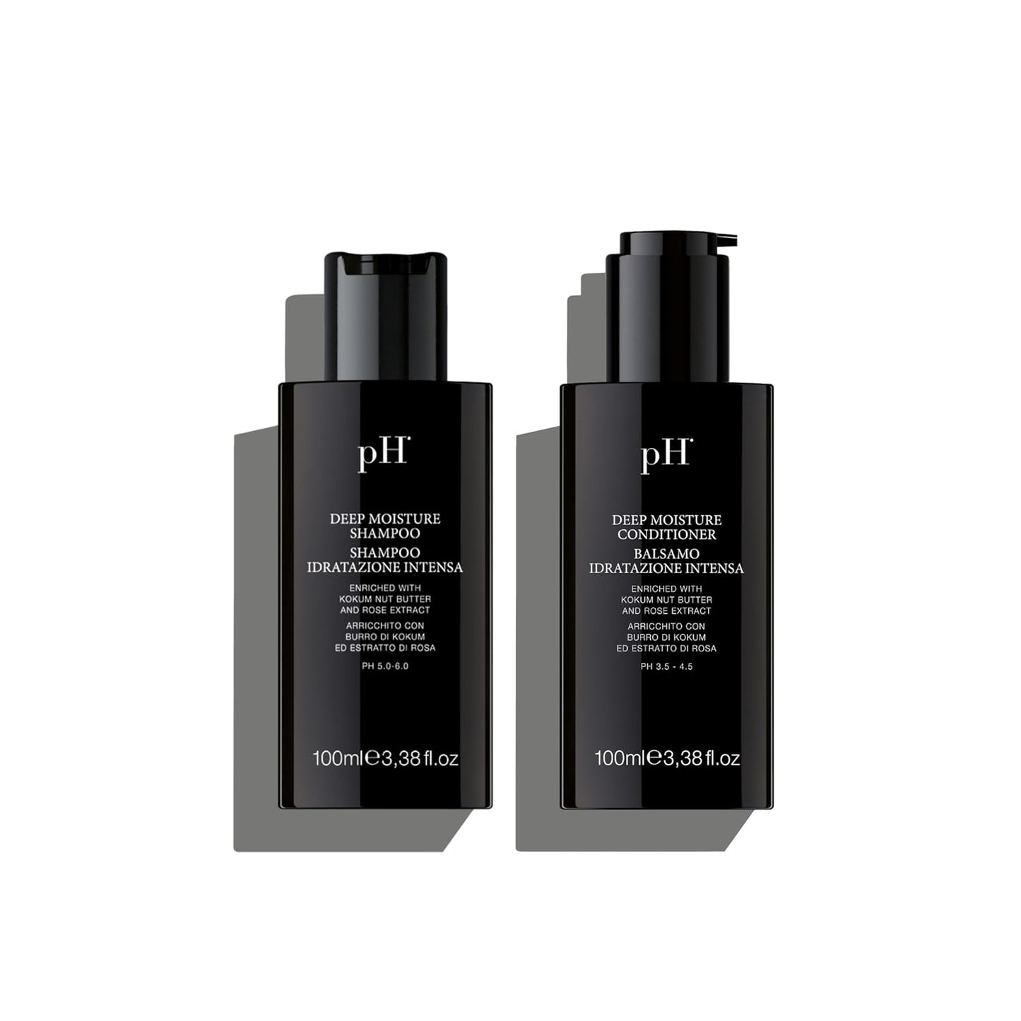 pH PURE HAIR Deep Moisture Shampoo and Conditioner Set - Hydrating and Moisturizing Shampoo and Conditioner - Dry Hair - Enriched with Kokum Nut Butter and Rose Extract (3.38 Oz each)