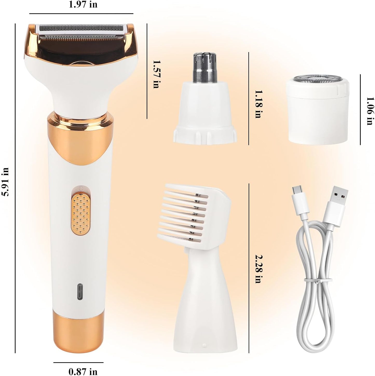 Electric Razor for Women Men,4 in 1 Painless Ladies Wet & Dry Body Razors and Facial Hair Remover, Rechargeable Painless Hair Removal Kit for Nose Face Body Leg Bikini Arm Hair