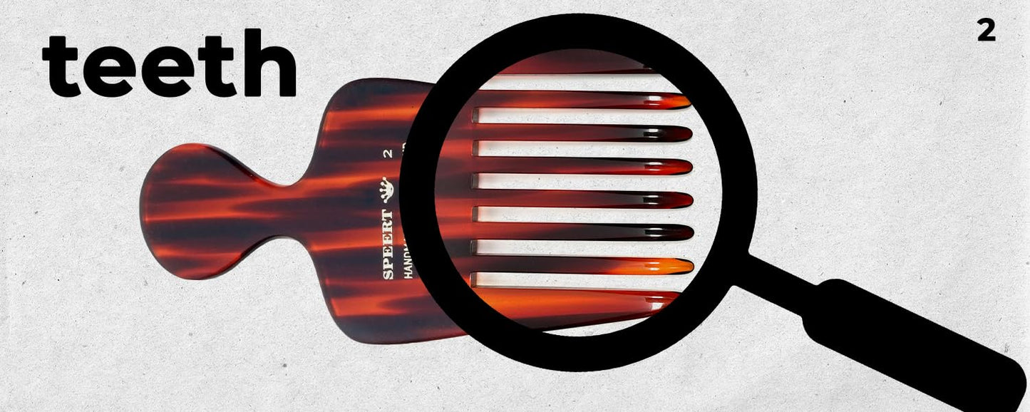 #2 Handmade Wide Tooth Hair Pick - Tortoise Havana Acetate Thick Coarse Curly Textured Hair Detangling Parting Grooming Teasing Styling - Wet & Dry Use for Women, Men & Kids